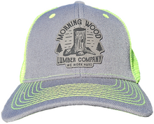 Load image into Gallery viewer, Morning Wood Lumber Company &quot;We Work Hard&quot; Snap Back Trucker Hat

