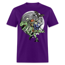 Load image into Gallery viewer, Dabbing Skeleton Jack-o&#39;-lantern Halloween T-Rex Dinosaur Unisex T-Shirt - purple

