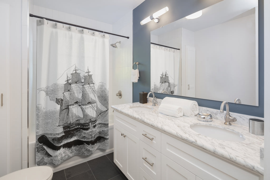 The Great Sea-Serpent Nautical Theme Shower Curtain - E.G. Supplies 