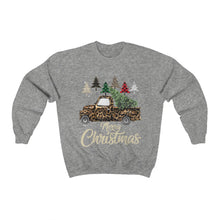 Load image into Gallery viewer, Retro Style Merry Christmas Leopard Print Vintage Truck Unisex Heavy Blend™ Crewneck Christmas Sweatshirt
