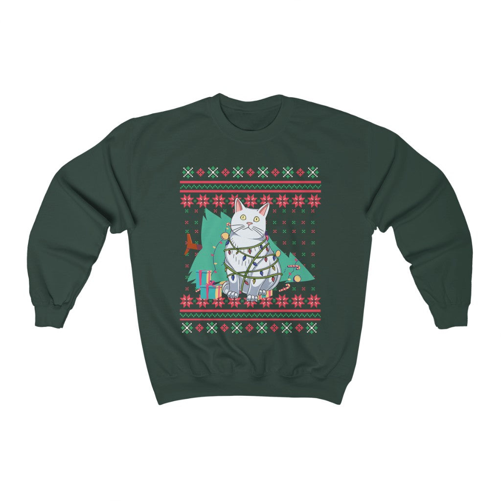 Funny Cat Christmas Tree Ugly Christmas Sweater Unisex Heavy Blend Crewneck Sweatshirt