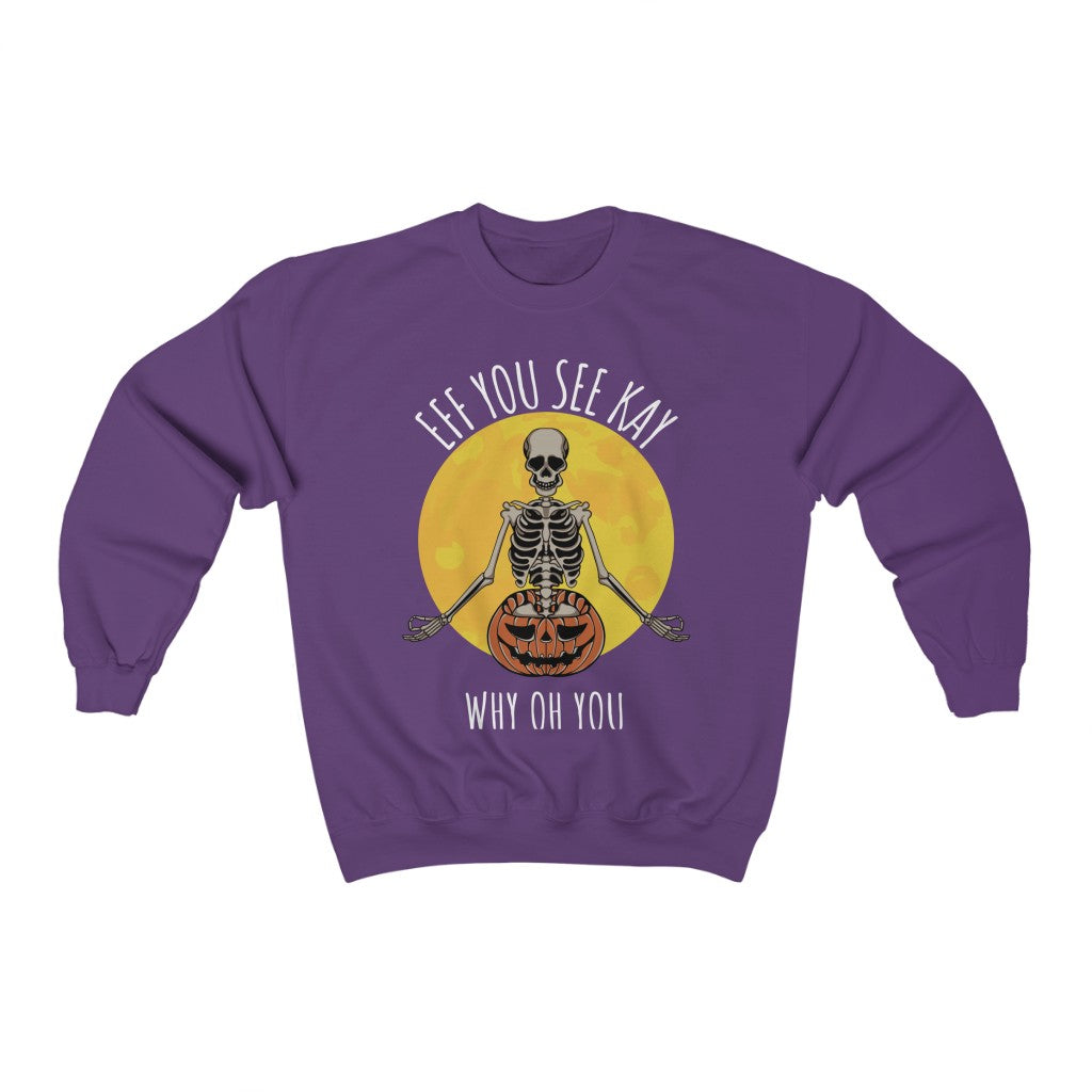 Eff You See Kay Why Oh You Moon Skeleton Yoga Halloween Unisex Heavy Blend™ Crewneck Sweatshirt