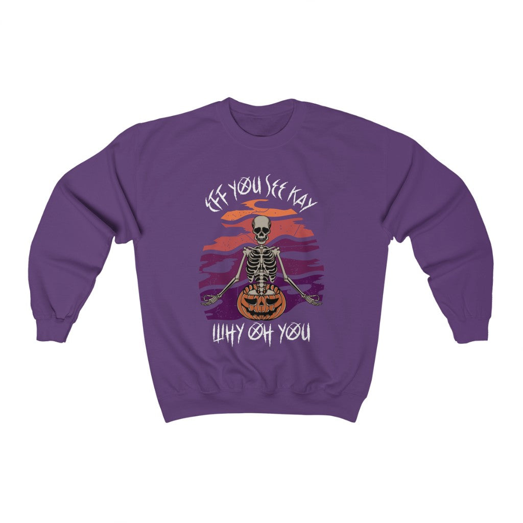 Eff You See Kay Why Oh You Skeleton Yoga Halloween Unisex Heavy Blend™ Crewneck Sweatshirt