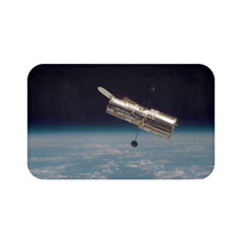 Load image into Gallery viewer, Hubble Against Earth&#39;s Horizon Solar System, Space Bath Mat, Space Decor, Bathroom Decor, Nature&#39;s Beauty, Space Art, Astronomy Decor
