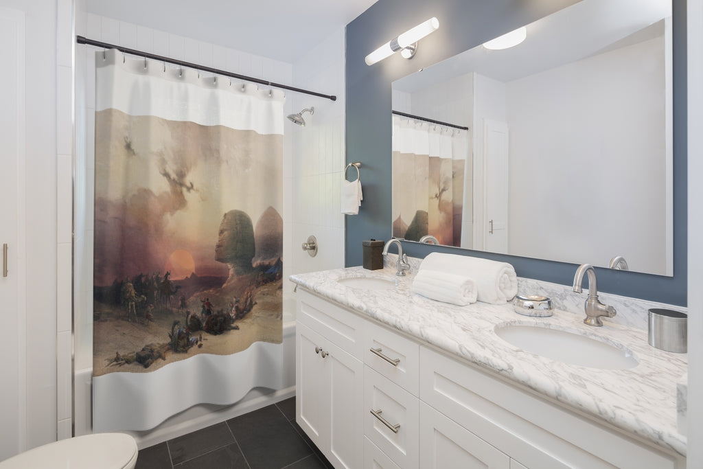 Approach of the simoom Desert of Gizeh illustration by David Roberts, Art Shower Curtain - E.G. Supplies 