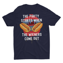 Load image into Gallery viewer, The Party Starts When The Wiener Comes Out Funny Hot Dog Unisex T-Shirt, Funny Summer cook out T-shirt
