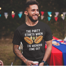 Load image into Gallery viewer, The Party Starts When The Wiener Comes Out Funny Hot Dog Unisex  T-Shirt
