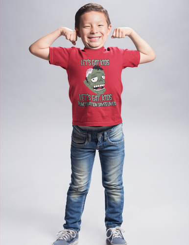Let's Eat Kids Punctuation Saves Lives Kids' T-Shirt - E.G. Supplies, LLC 