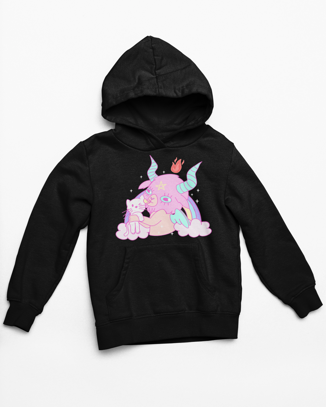 Pastel Goth Nu Goth Baby Baphomet Kawaii with Kitty Hoodie
