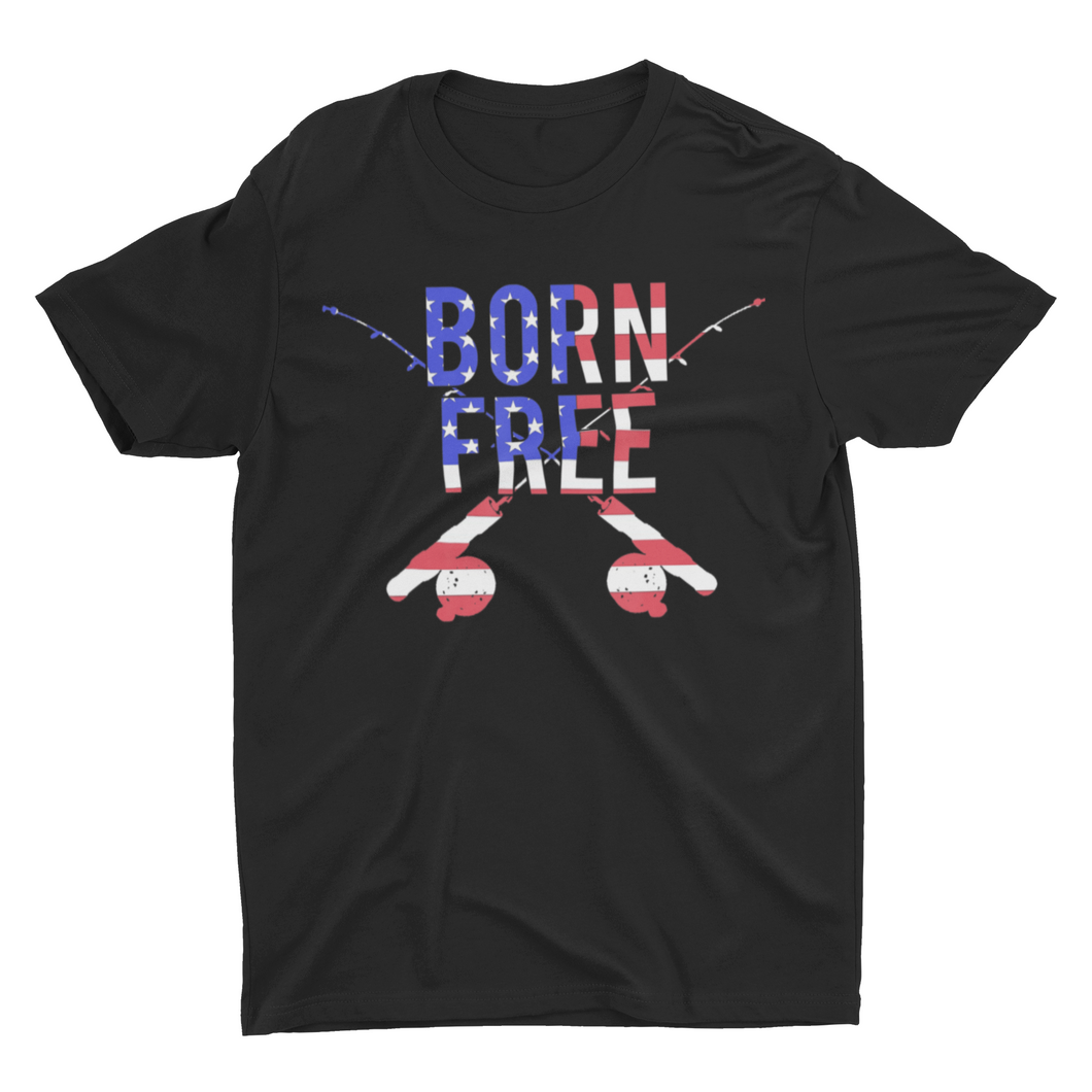Born Free Fishing Pole T-Shirt, American Flag Fishing shirt
