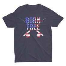 Load image into Gallery viewer, Born Free Fishing Pole T-Shirt, American Flag Fishing shirt
