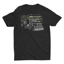 Load image into Gallery viewer, Truck Driver Camo American Flag Distressed Style Trucker T-Shirt
