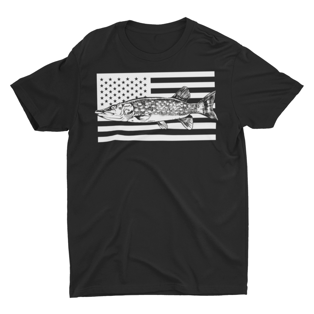 Northern Pike Fishing American Flag Fishing T-Shirt
