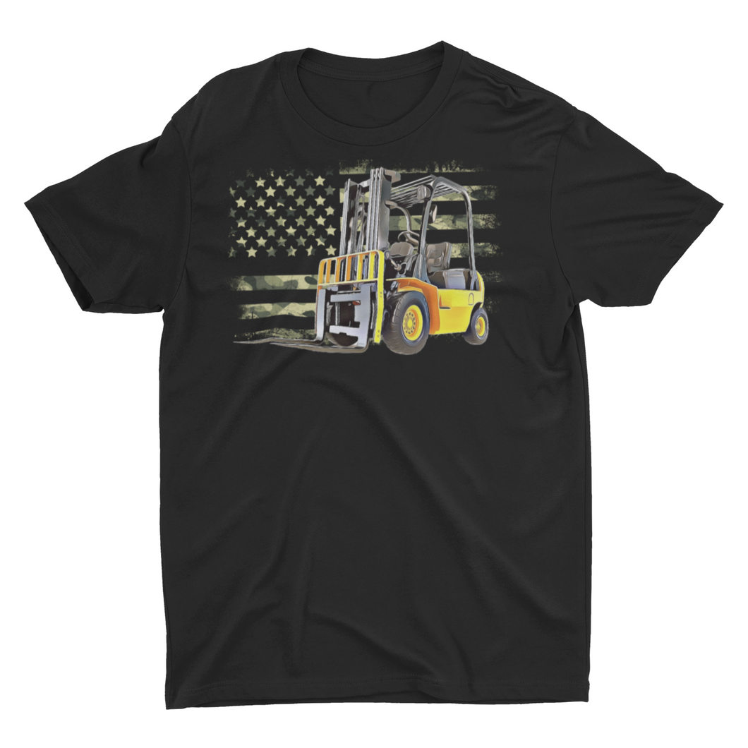 Fork Lift Operator Camo American Flag T-Shirt