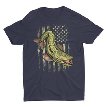 Load image into Gallery viewer, Musky Fishing Camouflage American Flag Muskie Unisex T-Shirt
