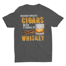 Load image into Gallery viewer, Weekend Forecast Cigars with a Chance of Whiskey T-Shirt
