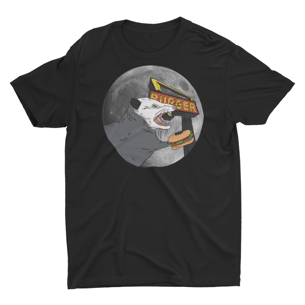 Screaming Opossum Eating a Hamburger in Front of the Moon Unisex Classic T-Shirt