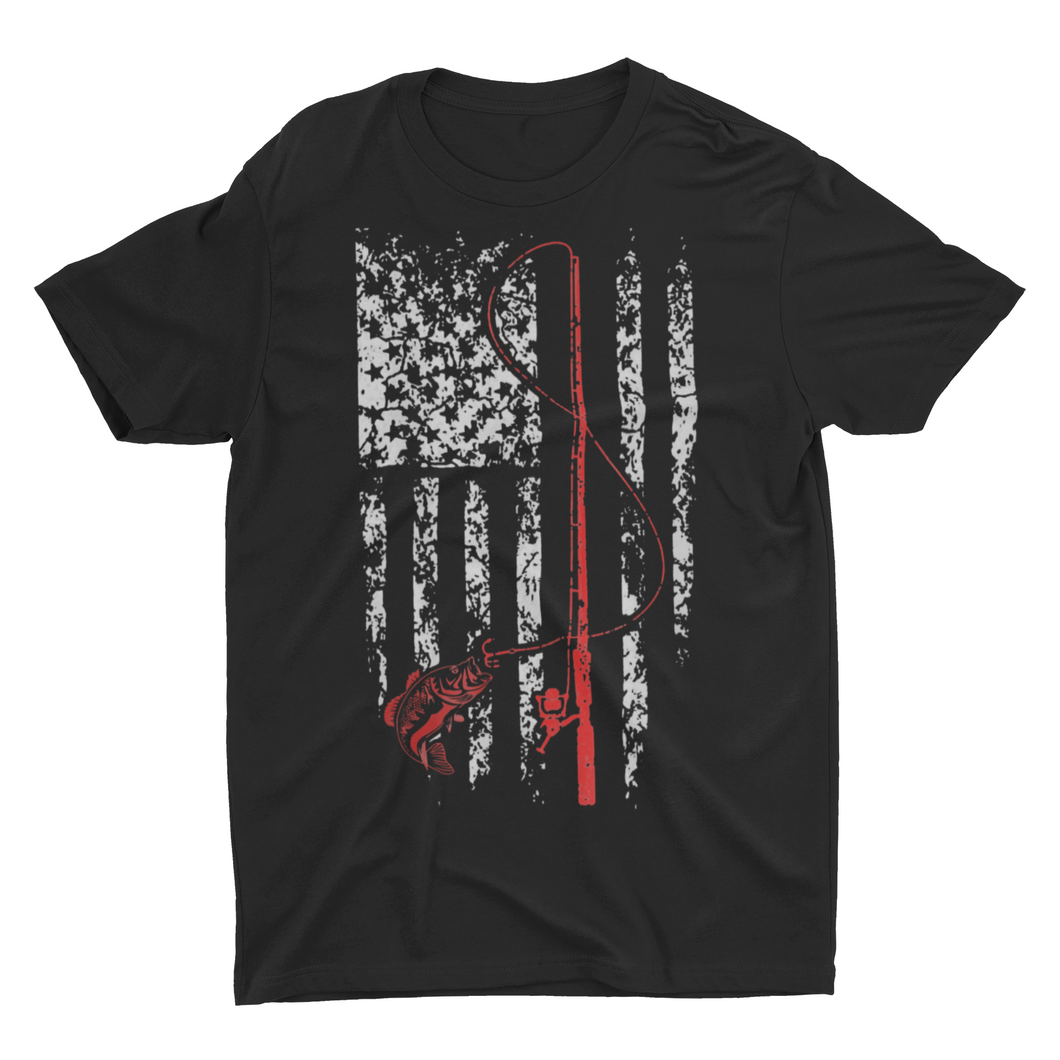 Distressed retro Style Fishing American Flag Shirt