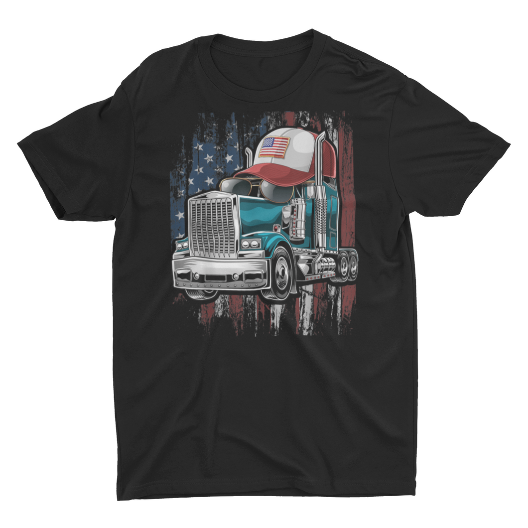 Funny Truck in Trucker Hat American Flag Truck Driver Shirt