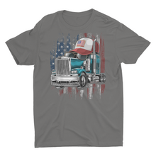 Load image into Gallery viewer, Funny Truck in Trucker Hat American Flag Truck Driver Shirt
