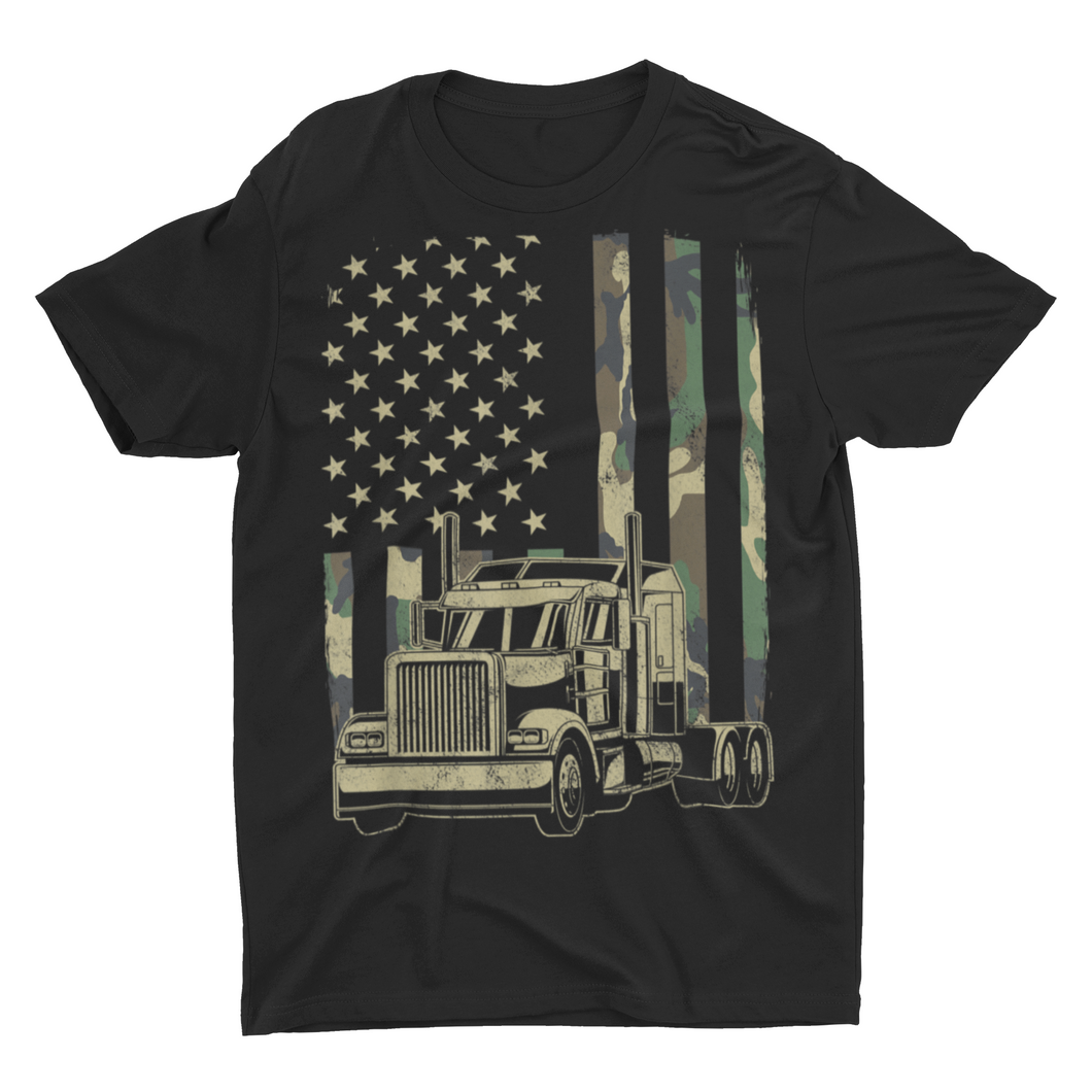 American Flag Camouflage Trucking Truck Driver Shirt