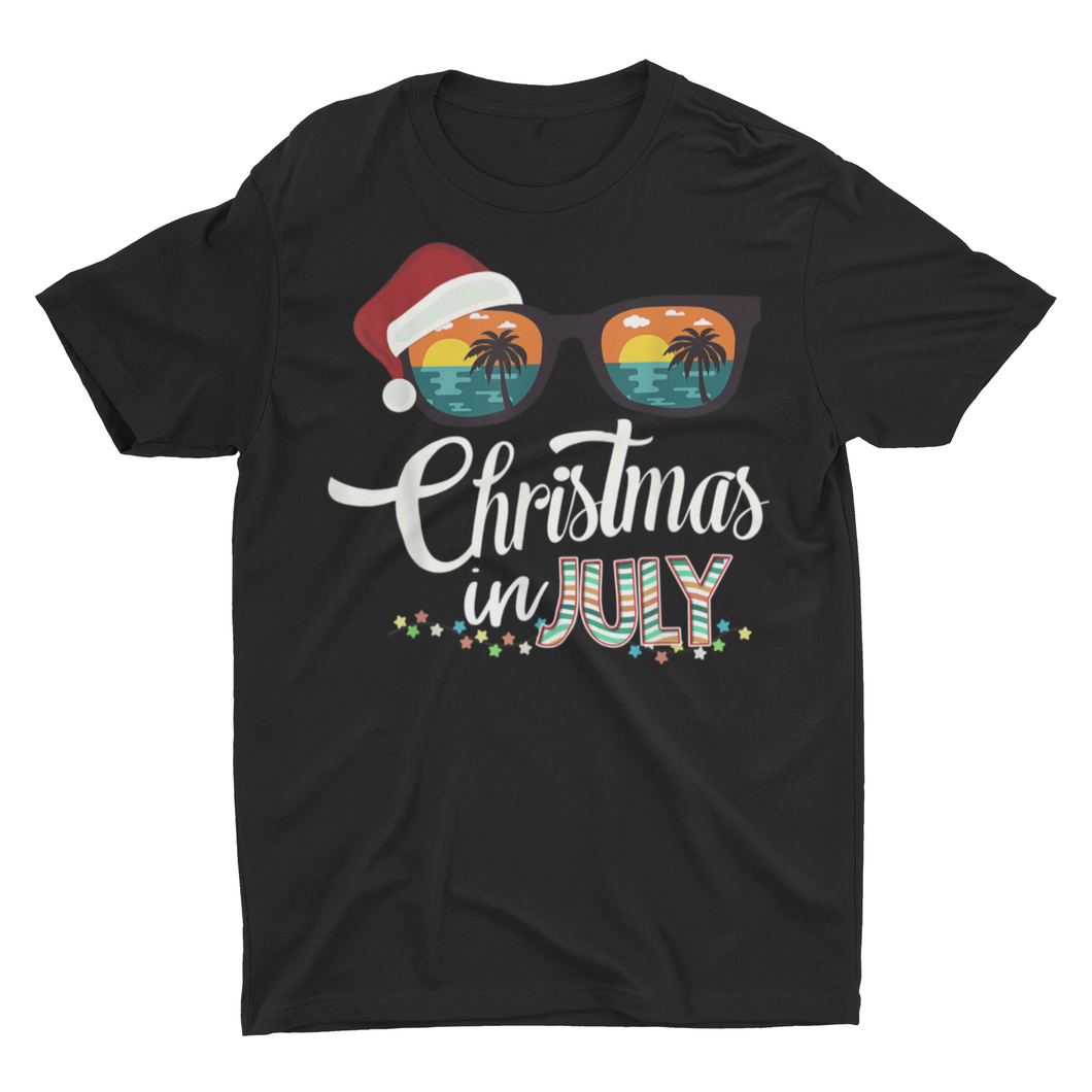 Christmas in July Santa Hat and Beach Sunglasses Funny Shirt