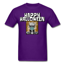 Load image into Gallery viewer, Happy Halloween Skeleton Wearing Face Mask Unisex T-Shirt - purple
