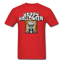 Load image into Gallery viewer, Happy Halloween Skeleton Wearing Face Mask Unisex T-Shirt - red
