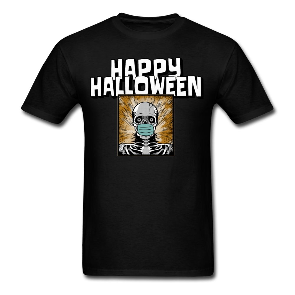 Happy Halloween Skeleton Wearing Face Mask Unisex T-Shirt - black