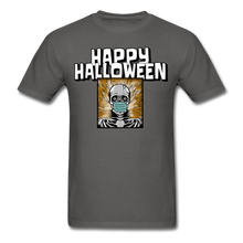 Load image into Gallery viewer, Happy Halloween Skeleton Wearing Face Mask Unisex T-Shirt - charcoal
