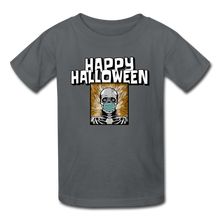 Load image into Gallery viewer, Happy Halloween Skeleton Wearing Face Mask Kids&#39; T-Shirt - charcoal
