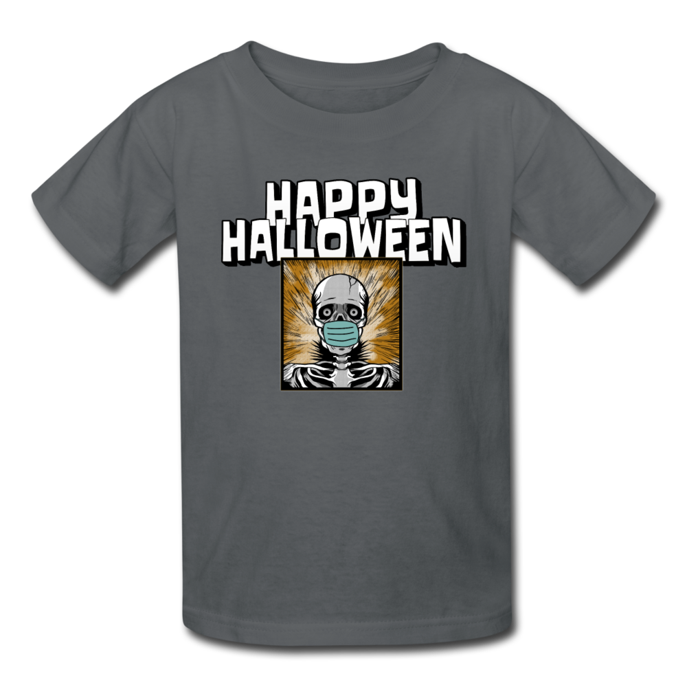 Happy Halloween Skeleton Wearing Face Mask Kids' T-Shirt - charcoal