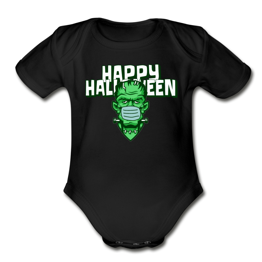 Happy Halloween Organic Short Sleeve Baby Bodysuit - black
