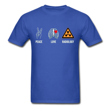 Load image into Gallery viewer, Peace Love and Radiology Unisex Classic T-Shirt - royal blue
