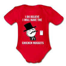 Load image into Gallery viewer, I do Believe I will Have the Chicken Nuggets Organic Short Sleeve Baby Bodysuit - red

