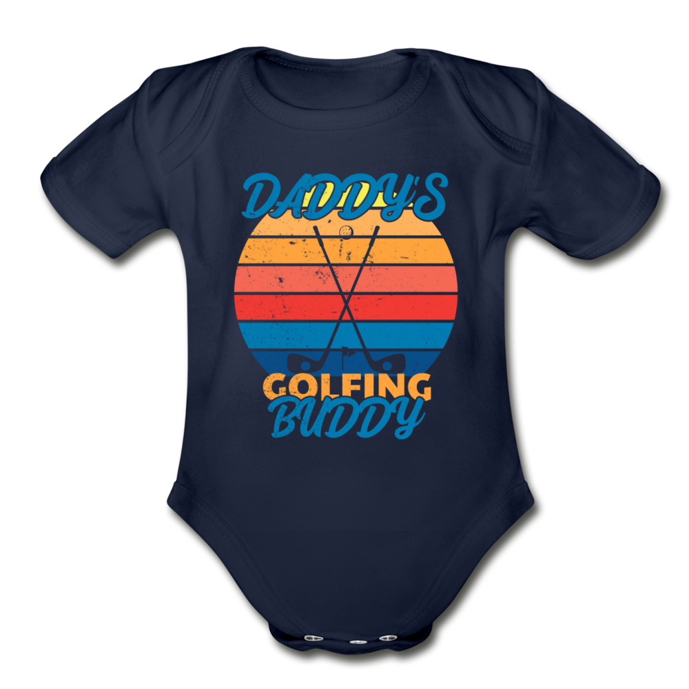 Daddy's Golfing Buddy Organic Short Sleeve Baby Bodysuit - dark navy