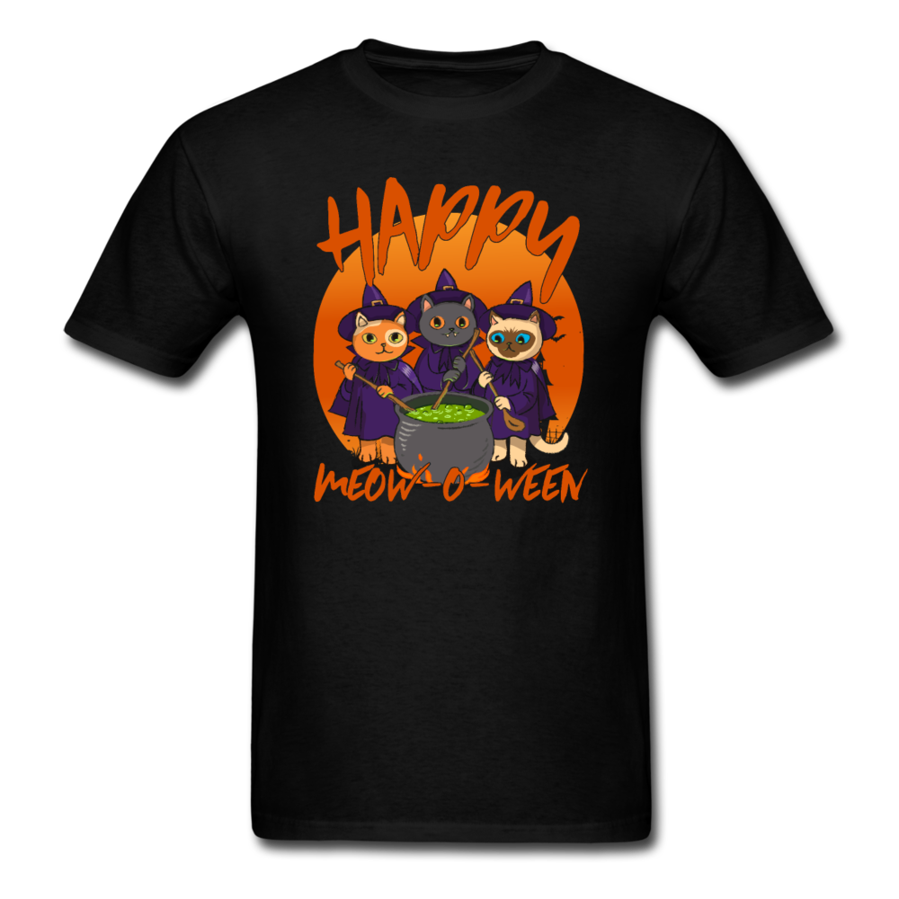 Happy Meow-o-ween Halloween Cat Witch T-Shirt - black