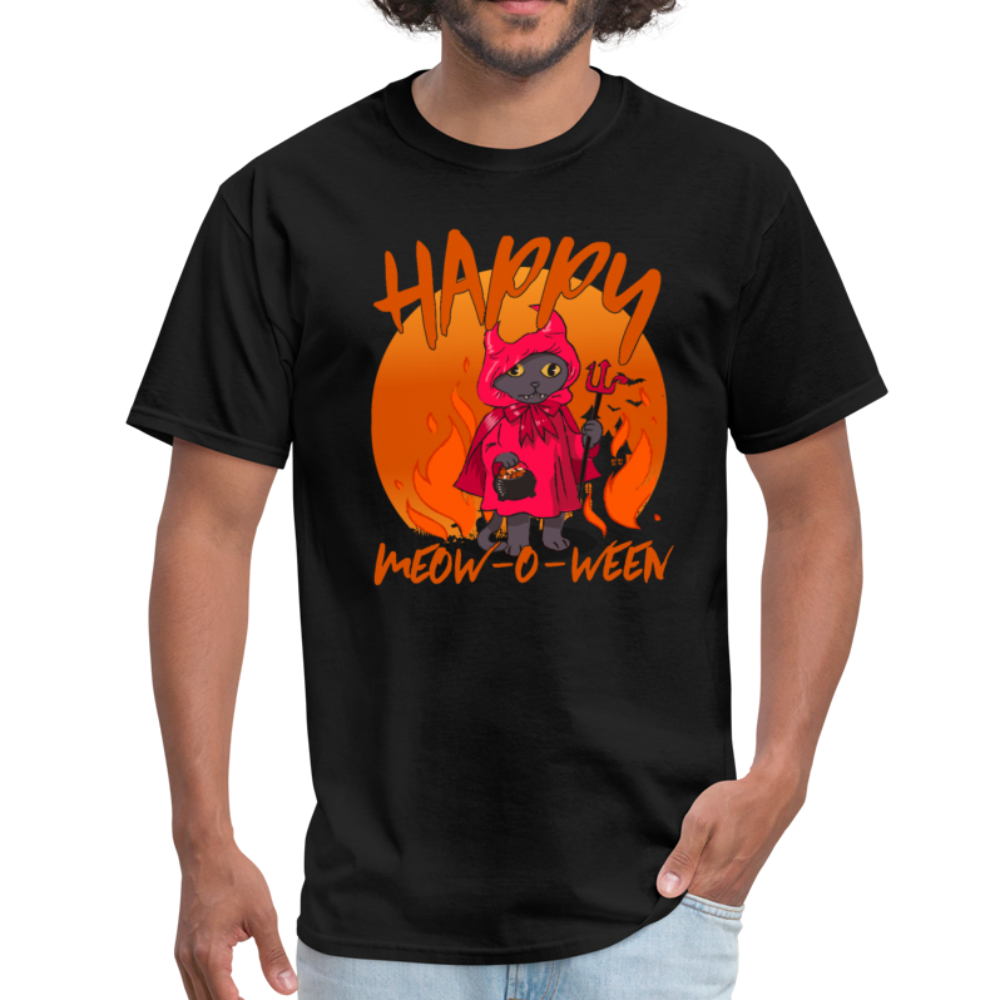 Happy Meow-o-ween Halloween Cat  T-Shirt - black