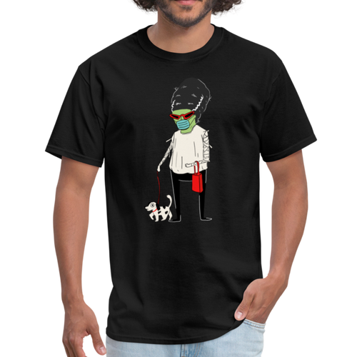 Adults Bride of Frankenstein wearing a mask T-Shirt - black