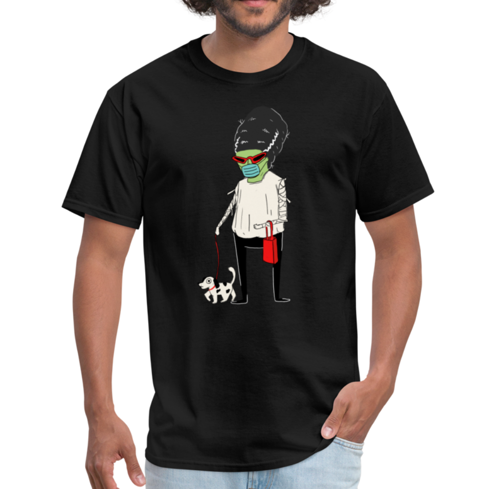 Adults Bride of Frankenstein wearing a mask T-Shirt - black