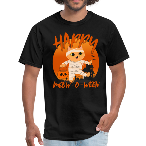 Happy Halloween Meowoween Cute Mummy Cat T-Shirt - black