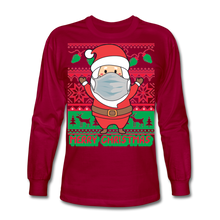 Load image into Gallery viewer, Santa Wearing a Mask Ugly Sweater Style Long Sleeve T-Shirt - dark red
