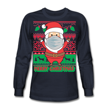 Load image into Gallery viewer, Santa Wearing a Mask Ugly Sweater Style Long Sleeve T-Shirt - navy
