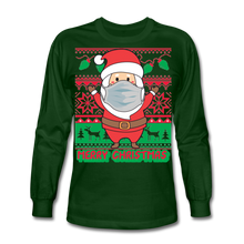 Load image into Gallery viewer, Santa Wearing a Mask Ugly Sweater Style Long Sleeve T-Shirt - forest green
