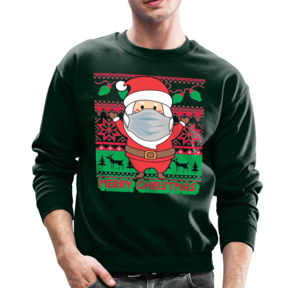 Santa Wearing A Mask Crewneck Sweatshirt - forest green