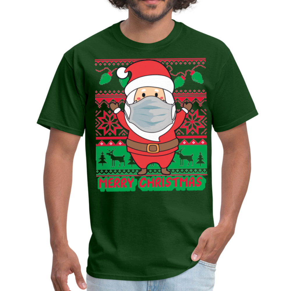 Santa Wearing Mask Ugly Sweater Style Unisex Classic T-Shirt - forest green