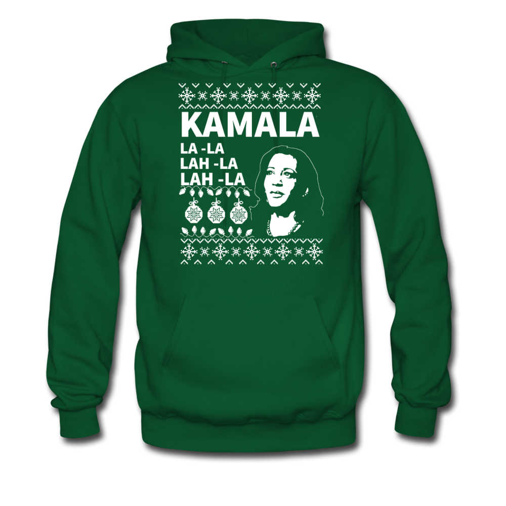 Kamala Harris Ugly Sweater Style Hoodie - forest green