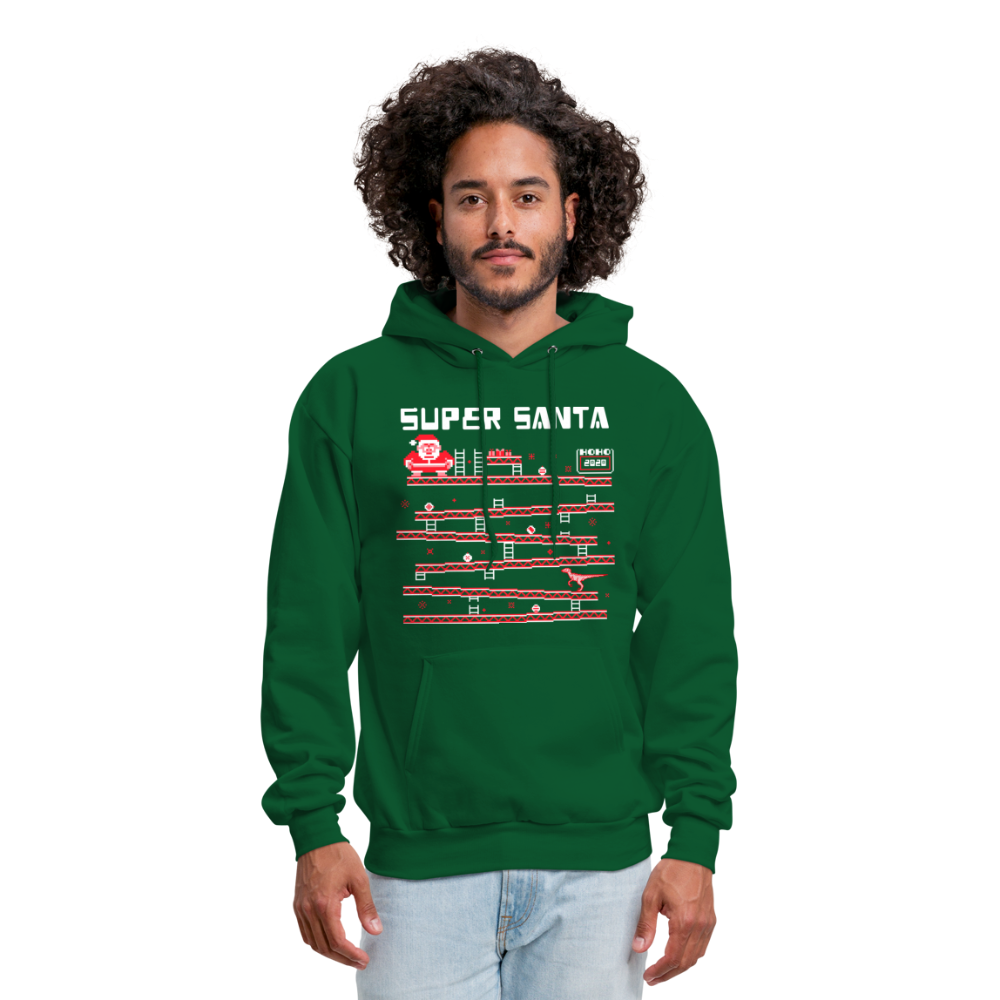 Super Santa Ugly Christmas Sweater Style Hoodie - forest green