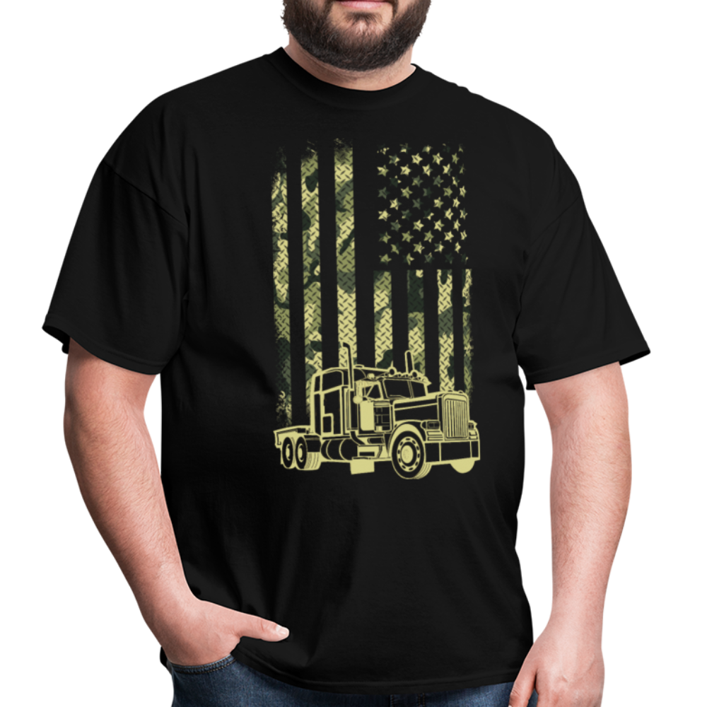 Patriotic Trucker Camouflage American Flag Unisex T-Shirt - black