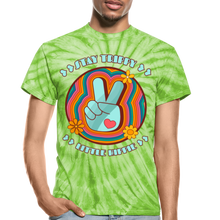 Load image into Gallery viewer, Stay Trippy Little Hippie Unisex Tie Dye T-Shirt - spider lime green
